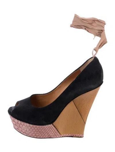 Pre-owned Lanvin Suede Colorblock Pattern Pumps In Black