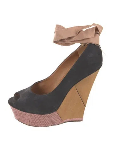 Pre-owned Lanvin Suede Colorblock Pattern Pumps In Black