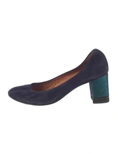 Pre-owned Lanvin Suede Colorblock Pattern Pumps In Blue