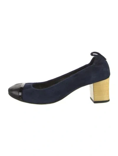Pre-owned Lanvin Suede Colorblock Pattern Slingback Pumps In Blue