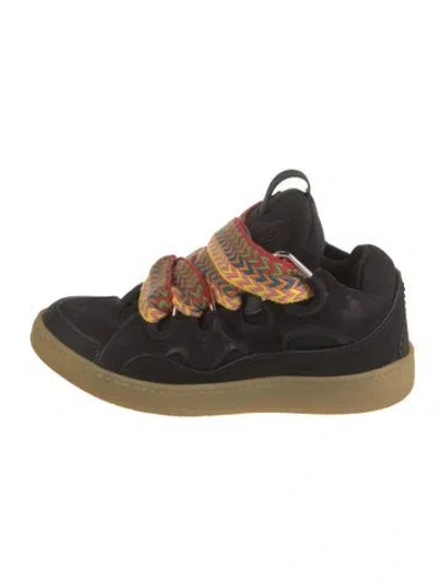 Pre-owned Lanvin Suede Colorblock Pattern Sneakers In Black