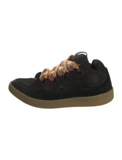 Pre-owned Lanvin Suede Colorblock Pattern Sneakers In Black