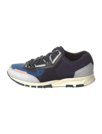 Pre-owned Lanvin Suede Colorblock Pattern Sneakers In Blue
