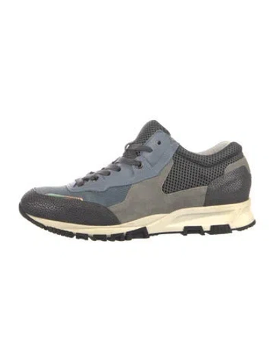 Pre-owned Lanvin Suede Colorblock Pattern Sneakers In Blue