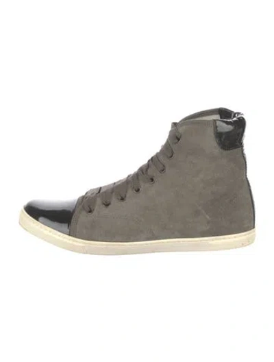 Pre-owned Lanvin Suede Colorblock Pattern Sneakers In Gray
