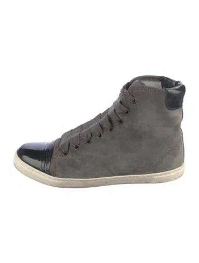 Pre-owned Lanvin Suede Colorblock Pattern Sneakers In Gray