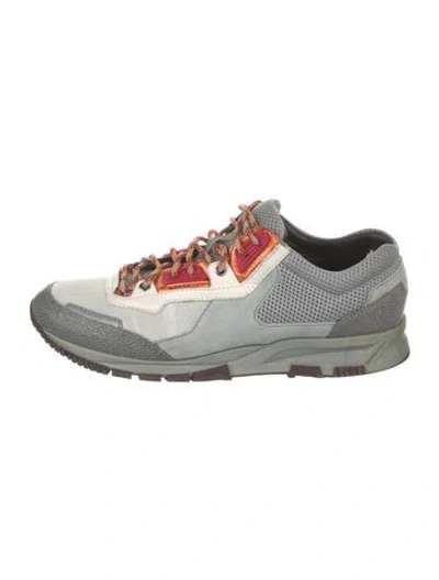 Pre-owned Lanvin Suede Colorblock Pattern Sneakers In Silver