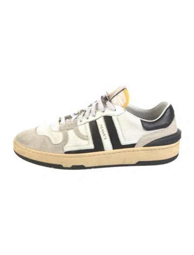 Pre-owned Lanvin Suede Colorblock Pattern Sneakers In White