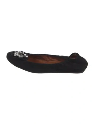 Pre-owned Lanvin Suede Crystal Embellishments Ballet Flats In Black
