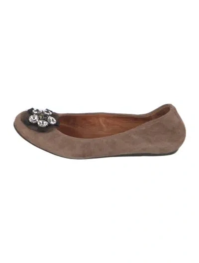 Pre-owned Lanvin Suede Crystal Embellishments Ballet Flats In Neutrals