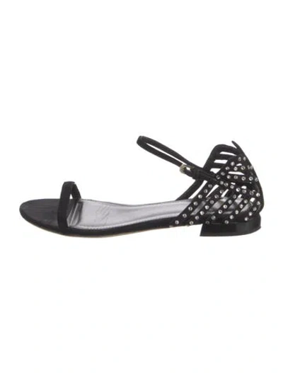 Pre-owned Lanvin Suede Crystal Embellishments Sandals In Black