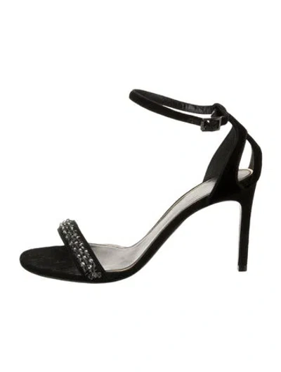 Pre-owned Lanvin Suede Crystal Embellishments Sandals In Black
