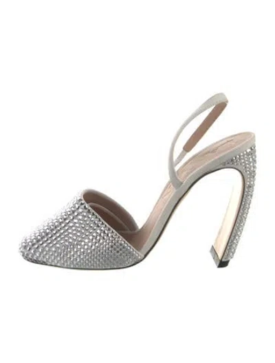 Pre-owned Lanvin Suede Crystal Embellishments Slingback Pumps In Gray