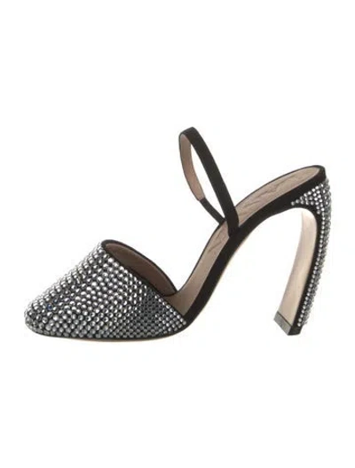 Pre-owned Lanvin Suede Crystal Embellishments Slingback Pumps In Silver
