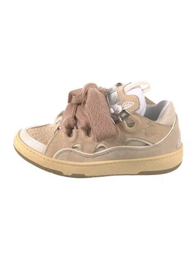 Pre-owned Lanvin Suede Fringe Trim Accent Wedge Sneakers In Neutral