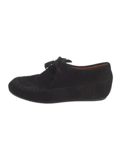 Pre-owned Lanvin Suede Grosgrain Trim Loafer Sneakers In Black