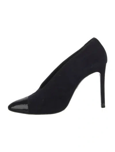 Pre-owned Lanvin Suede Grosgrain Trim Pumps In Black/blue