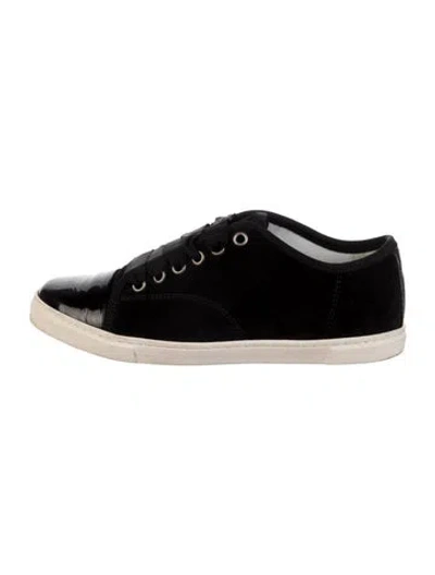Pre-owned Lanvin Suede Grosgrain Trim Sneakers In Black