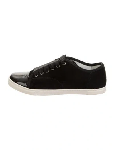 Pre-owned Lanvin Suede Grosgrain Trim Sneakers In Black