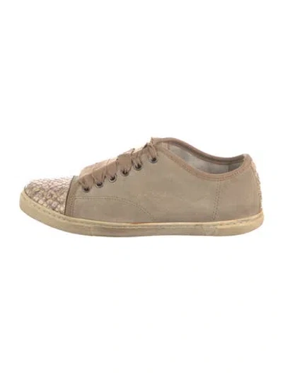Pre-owned Lanvin Suede Grosgrain Trim Sneakers In Neutral