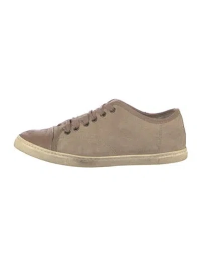 Pre-owned Lanvin Suede Grosgrain Trim Sneakers In Neutrals