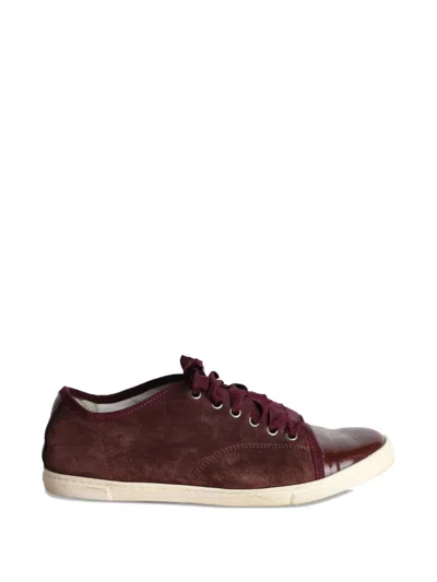 Pre-owned Lanvin Suede Lace-up Sneakers In Red