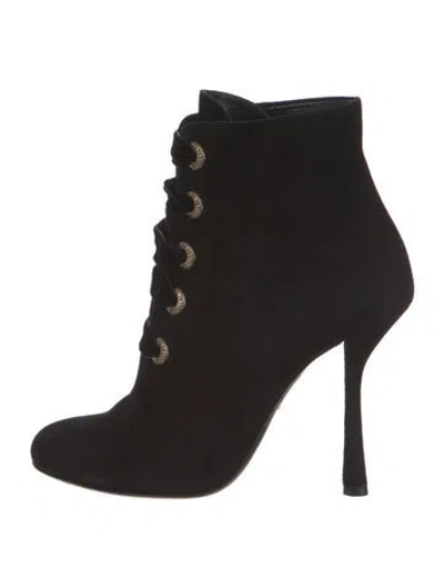Pre-owned Lanvin Suede Lace-up Boots In Black