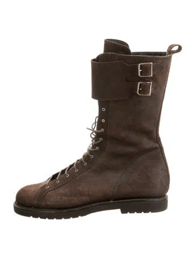Pre-owned Lanvin Suede Lace-up Boots In Brown