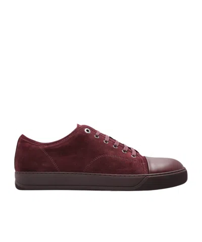 Lanvin Suede Leather Cap-toe Sneakers In Burgundy