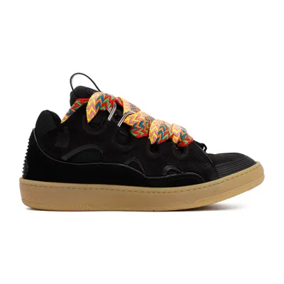 Lanvin Suede Leather Curb Sneakers In Black