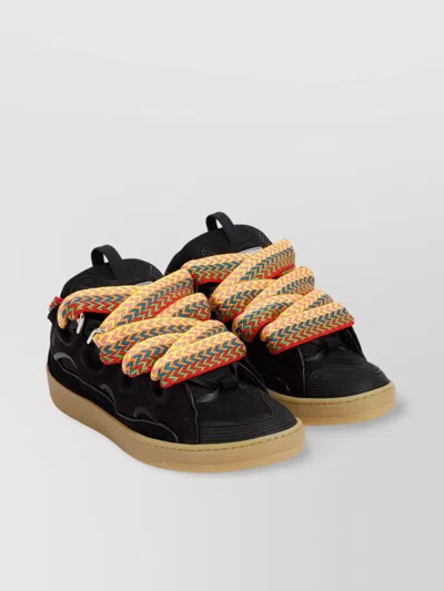 Lanvin Suede Leather Curb Sneakers In Black