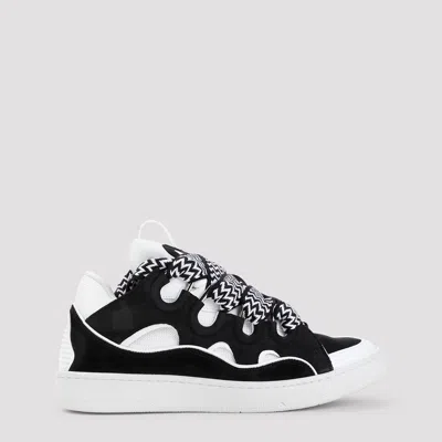 Lanvin Suede Leather Curb Sneakers In Black