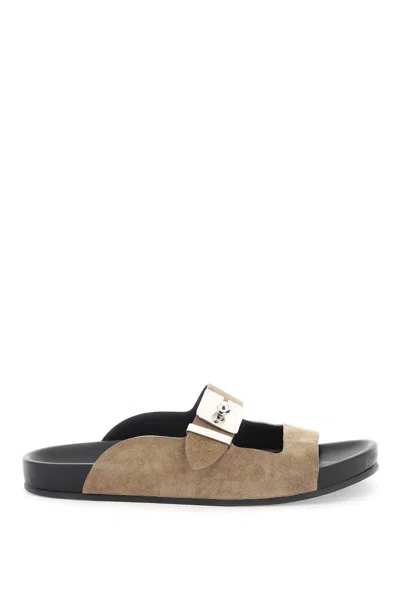 Lanvin Suede Leather Slides For Women In Marrone