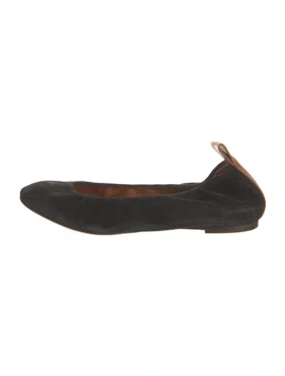 Pre-owned Lanvin Suede Leather Trim Embellishment Ballet Flats In Black
