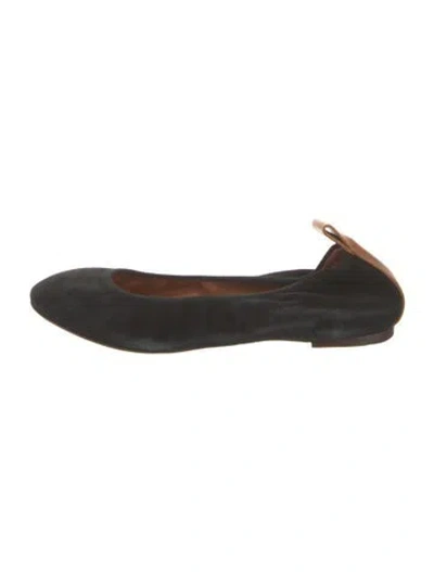 Pre-owned Lanvin Suede Leather Trim Embellishment Ballet Flats In Black
