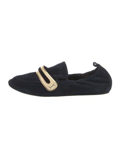 Pre-owned Lanvin Suede Leather Trim Embellishment Mary Jane Flats In Blue