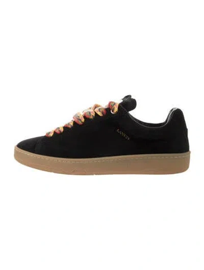 Pre-owned Lanvin Suede Leather Trim Embellishment Sneakers In Black