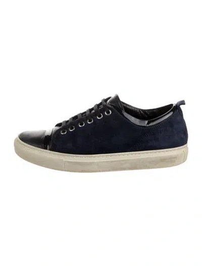 Pre-owned Lanvin Suede Leather Trim Embellishment Sneakers In Blue