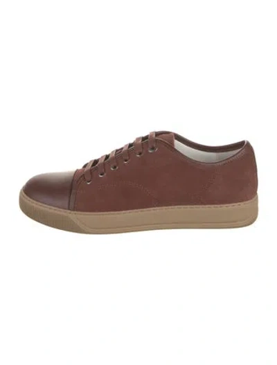 Pre-owned Lanvin Suede Leather Trim Embellishment Sneakers In Brown