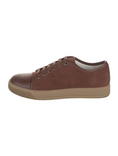 Pre-owned Lanvin Suede Leather Trim Embellishment Sneakers In Brown