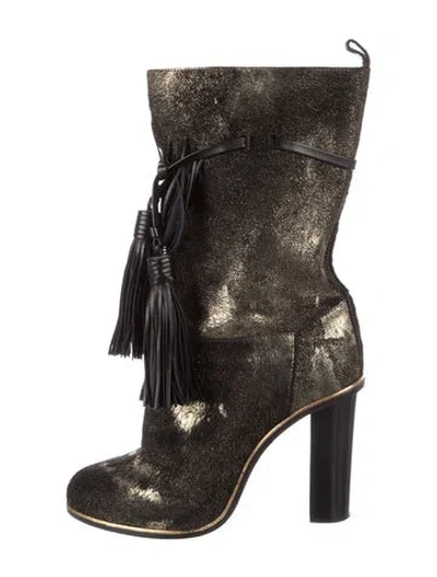 Pre-owned Lanvin Suede Patterned Slouch Boots In Gold/metallic