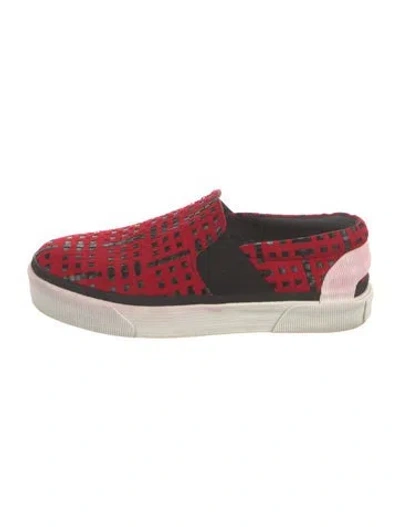 Pre-owned Lanvin Suede Plaid Print Slippers In Red