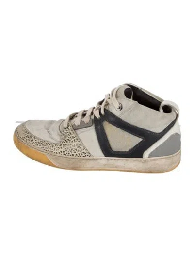 Pre-owned Lanvin Suede Printed Wedge Sneakers In Neutral