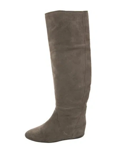 Pre-owned Lanvin Suede Riding Boots In Gray