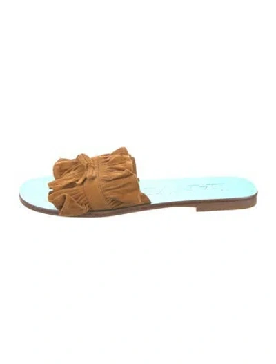 Pre-owned Lanvin Suede Ruffle Embellishment Slides In Brown