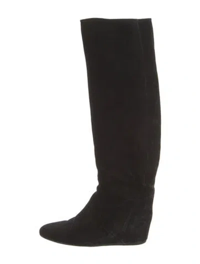 Pre-owned Lanvin Suede Slouch Boots In Black