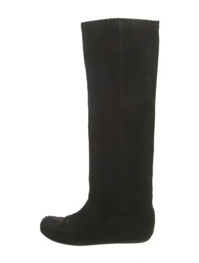 Pre-owned Lanvin Suede Slouch Boots In Black