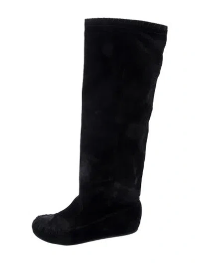 Pre-owned Lanvin Suede Slouch Boots In Black