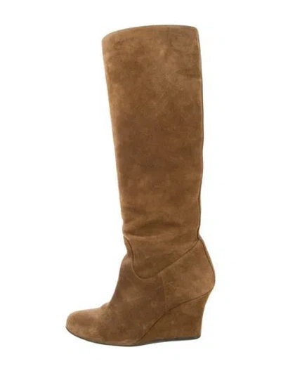 Pre-owned Lanvin Suede Slouch Boots In Brown