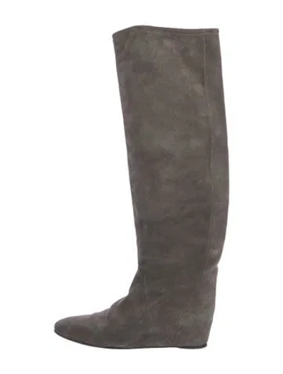 Pre-owned Lanvin Suede Slouch Boots In Green